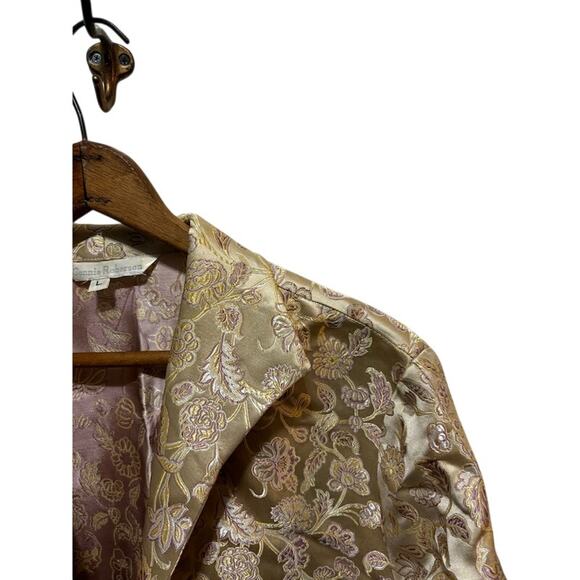 Connie Roberson gold jacket coat blazer floral pattern size Large made in USA - Picture 3 of 7